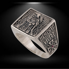 Sterling silver 925 Knights Templar Memento Vivere Gothic Masonic handmade Ring, perfect gift for him