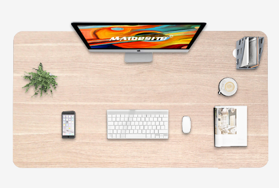 55 inch standing desk's desktop view with 2 monitors 1 laptop