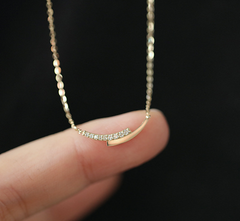 Sterling Silver Gold Plated Silver Diamante Mini Curve Necklace Luxury