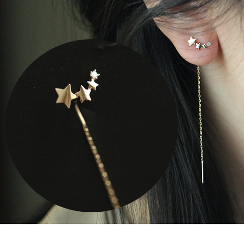 Gold Plated Stars Cuff Thread Through Earring