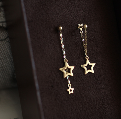 Gold Plated Silver Star Drop Earrings