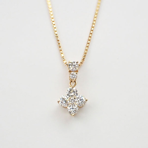 【Aランク】K18YG デザイン ネックレス ダイヤ 0.29ct 0.31ct【ISEYA】