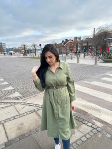 Hør Tunic kjole med bælte - Green