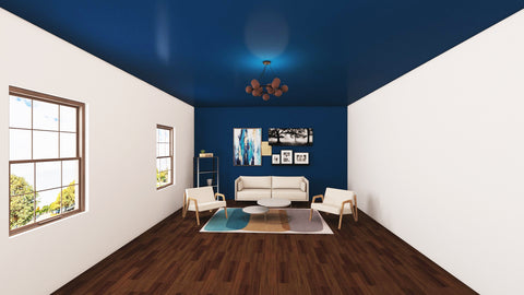 To elongate a shorter room visually, employing a darker ceiling in harmony with a matching accent wall works wonders.