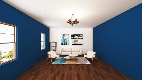 Darkening two walls while contrasting with a white ceiling and accent wall can effectively narrow the space.