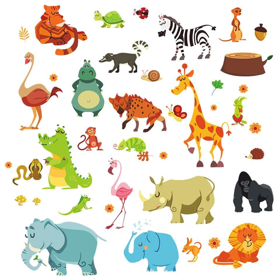 26 Letters Animal Alphabet Wall Stickers Removable Cartoon Wild Jungle  Alphabet ABC Animals Wall Decals Kids