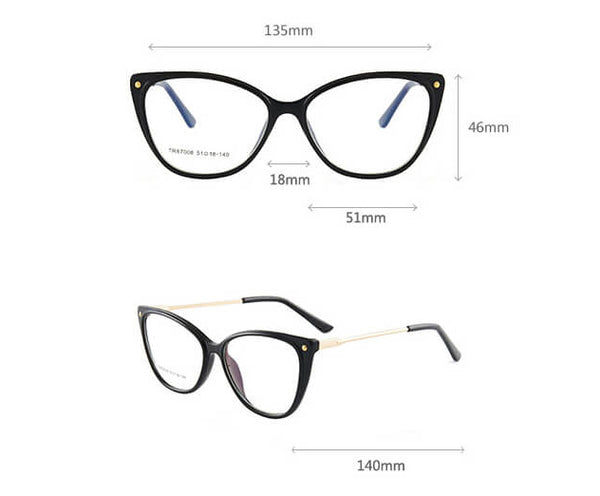 LUXYIN Splicing Cat Eye Clear Glasses - size info