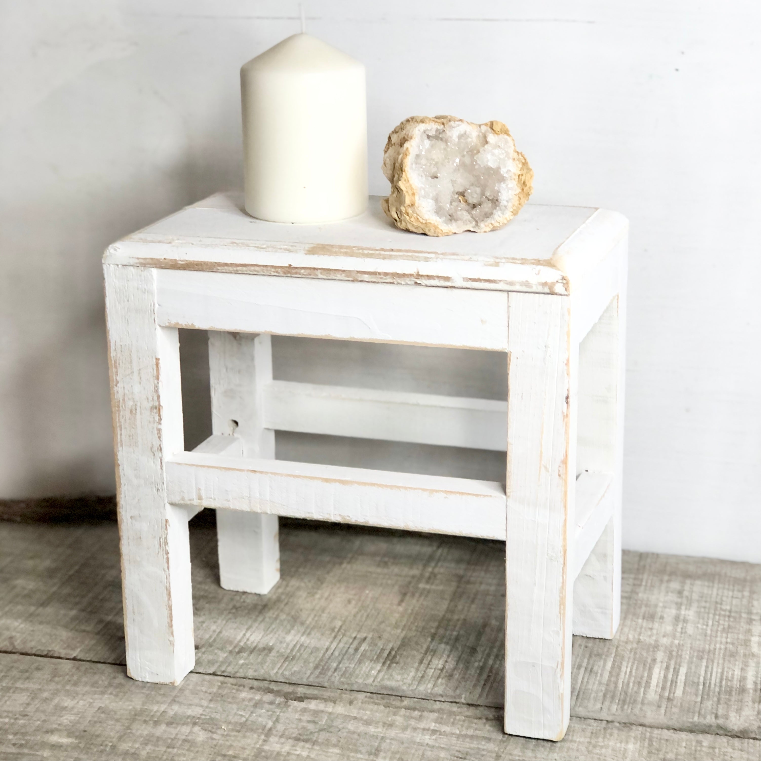 White wash wood stool / display table