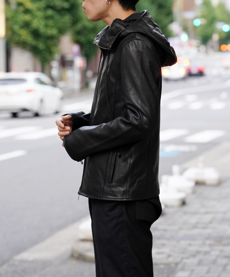 DOMENICO+SAVIOドメニコサヴィオHOODED LEATHER JKT ドメニコアンド