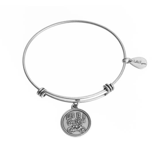 "Life is a Joy Ride" | Expandable Bangle Charm Bracelet in Silver