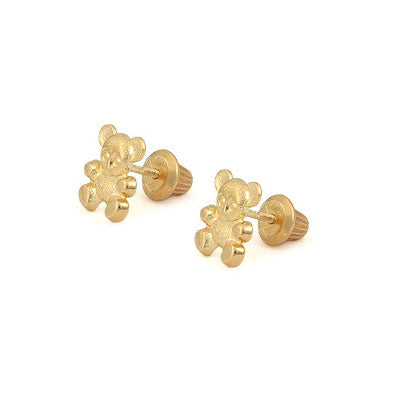 14K Yellow Gold Pink CZ Open Flower Screw Back Earrings For Girls