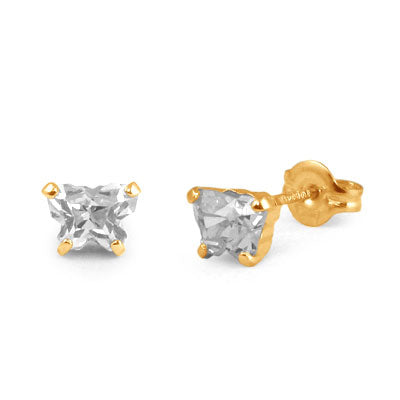 Girls Jewelry - 14K Yellow Gold Butterfly White CZ Screw Back Earrings