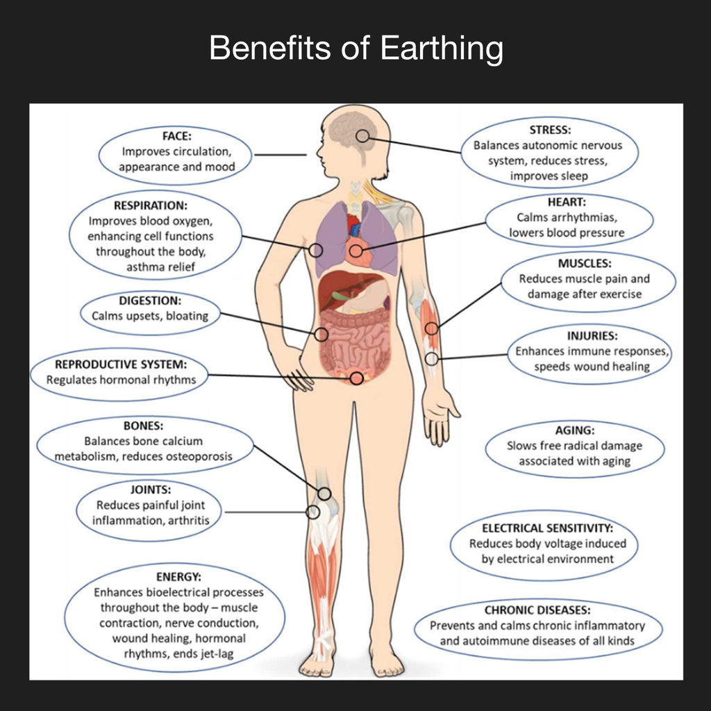 This is a diagram that displays all of the health benefits associated with Earthing.