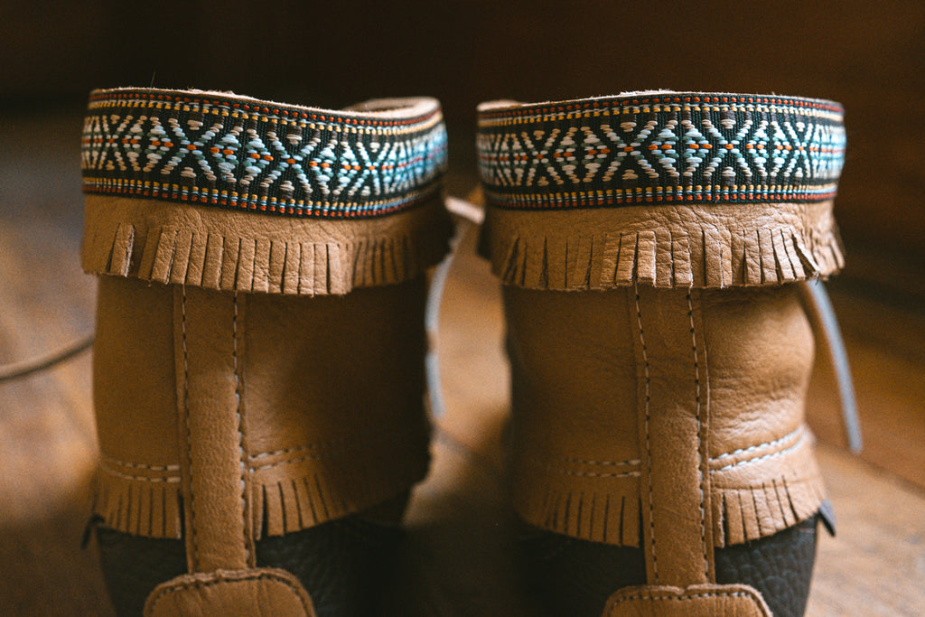 Indian braid top of moccasin boots by Laurentian Chief