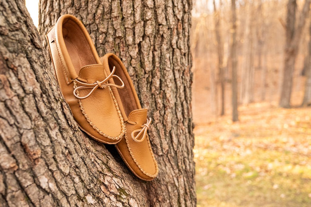 Beautiful pair of quality moccasins made from genuine leather crafted in Canada