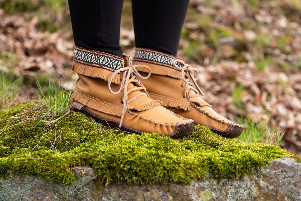 Beautiful pair of earthing moccasin boots by Laurentian Chief fully made in Canada