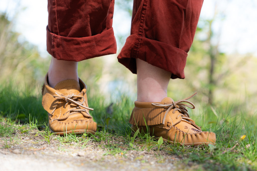 Beautiful pair of hand-crafted moccasins made in Canada by Laurentian Chief.