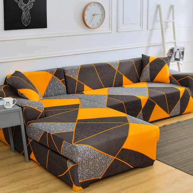 Geometric Orange Sectional L-Shaped Couch Cover | Shop Couch Covers
