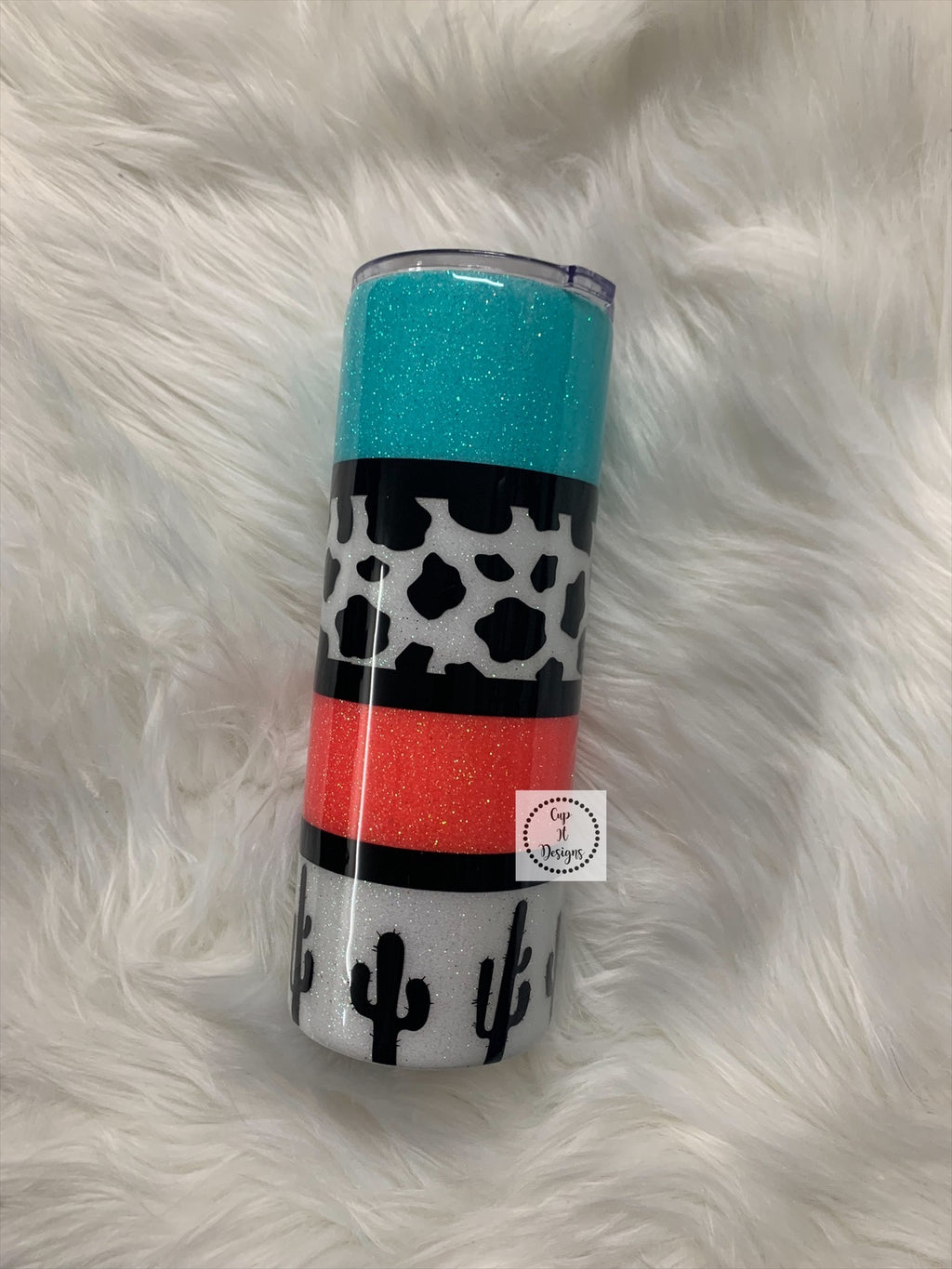 You Personalize Cow Hide Cow Print Glitter Epoxy Tumbler Iron