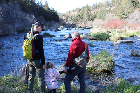 Ross' father and daughter looking out at the Deschutes; three generations.