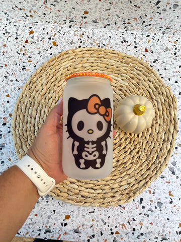 Hello Kitty Halloween Glass Cup, Hello Kitty Pumpkin, Mummy, Halloween Glass  Cup, Spooky Cute Cup, Kawaii Kitty, Iced Coffee, Spooky Vibes 