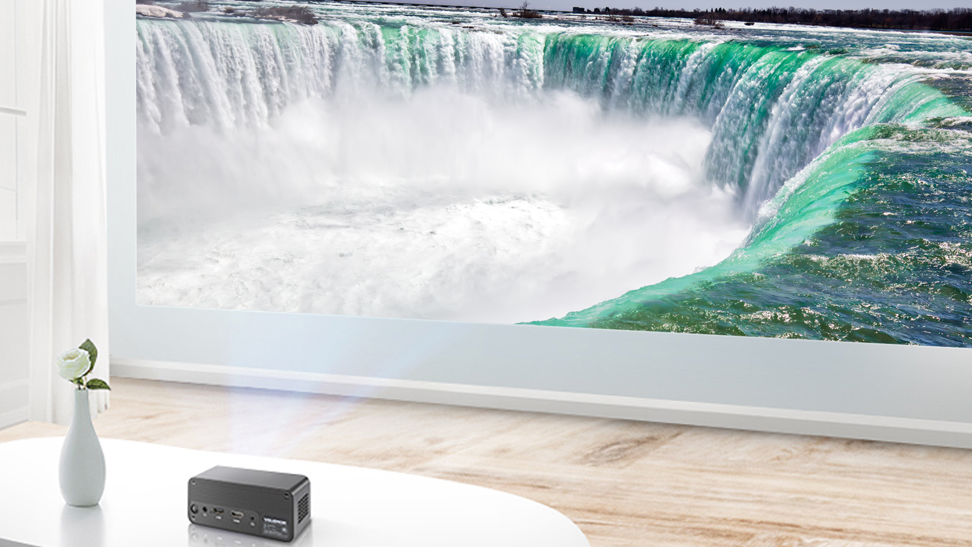 Aerglo Muzro Mini Smart Projector - waterfall scenery