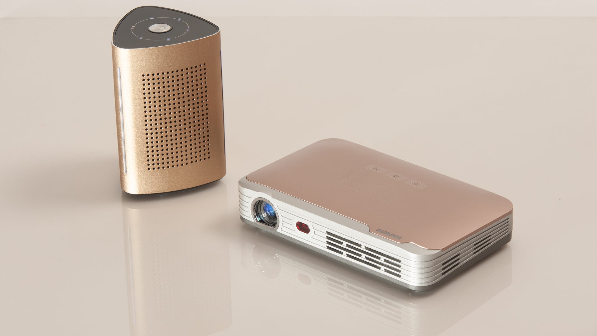 Innovative DS9 4K short throw projector - sleek in size and flat than portable speaker