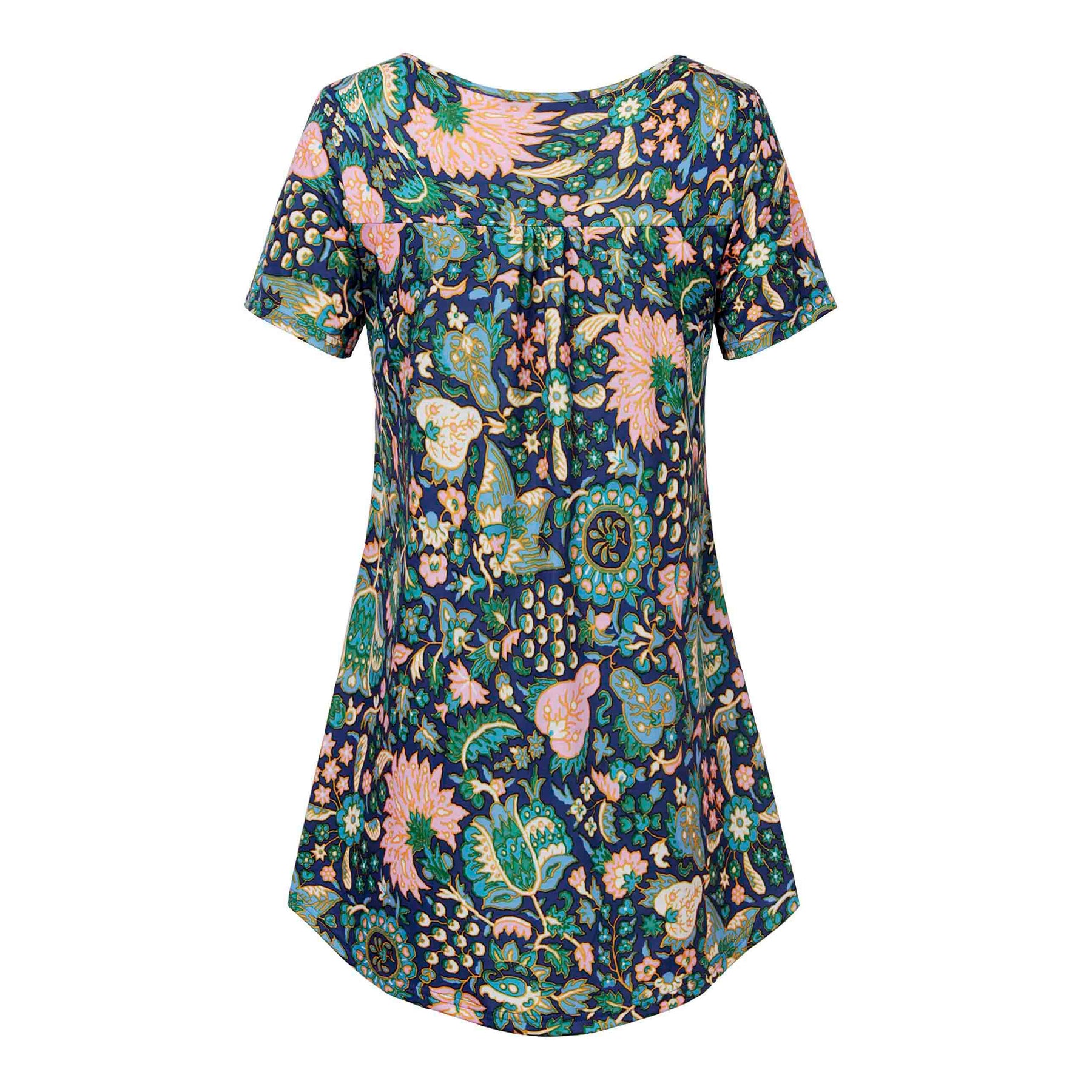 Vintage Floral Short Sleeve V Neck Pleated Tunic Shirt – Timeson