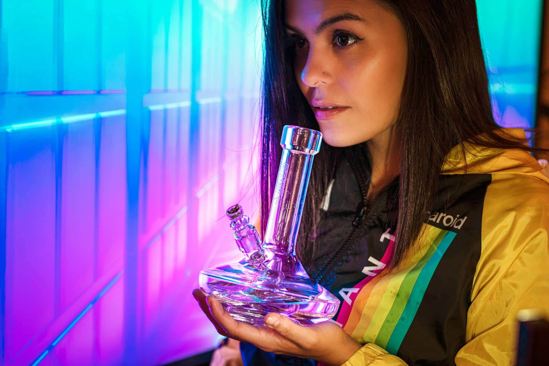 Woman with a glass bong