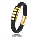 Custom Family Name Bracelets For Men's Stainless Steel Leather Bead Charm Bracelet
