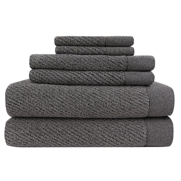 Hokime Ribbed Towels, Bath Towel Set - 10 Piece, Shitake Grey by