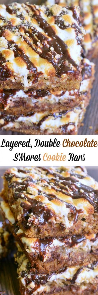 Layered Double Chocolate Smores Crumble Cookie Bars