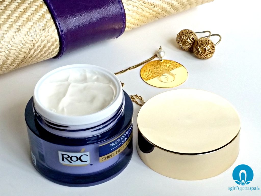 Your neck is one of the first places to show signs of aging. Roc Multi Correxion 5 in 1 Chest, Neck and Face Cream review via @agirlsgottaspa #ad #WomenWhoRoC