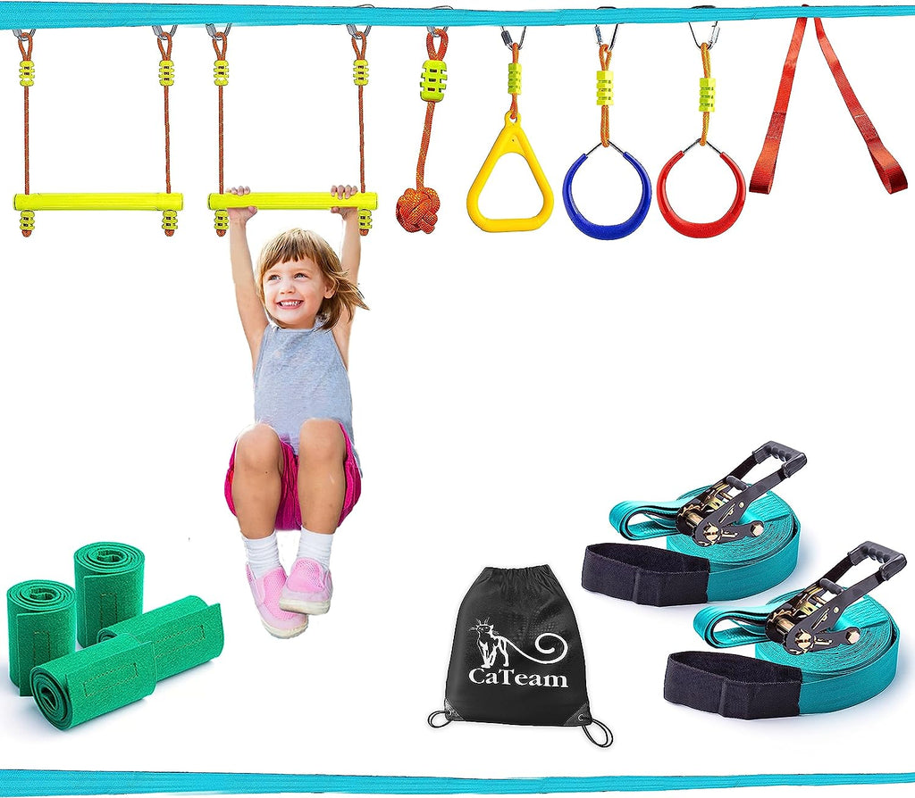 Sunnyglade Backyard Ninja Line Hanging Obstacle Course/Slackers Ninja Line  Accessories for Kids - 40ft Slackline Kit