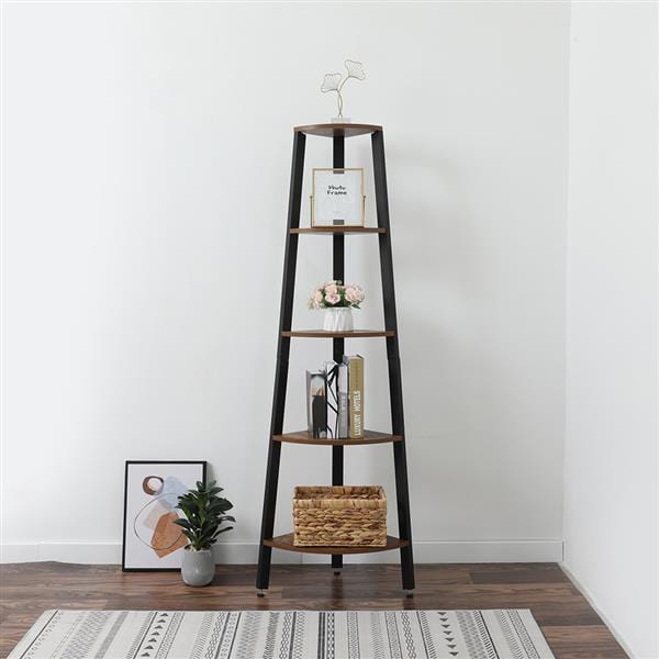 Brown Industrial 5 Tier Corner Shelf, Corner Storage Rack Indoor Plant  Stand, Modern Corner Bookshelf and Bookcase