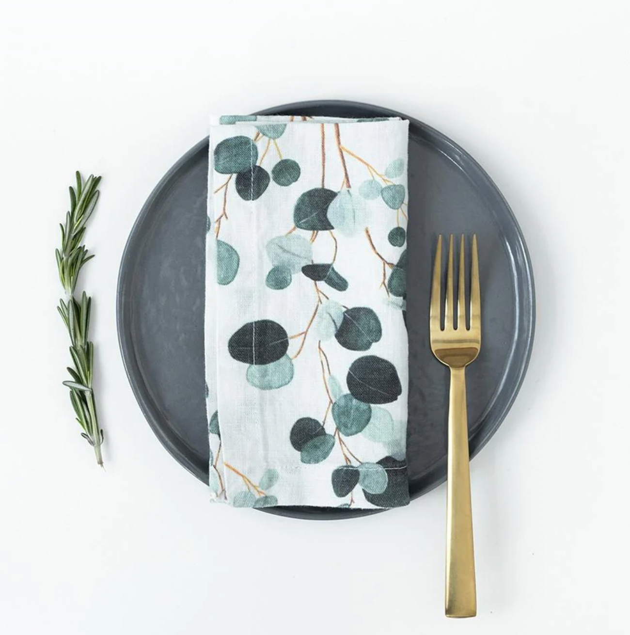 Linen Napkins Set of 2: Eucalyptus on White