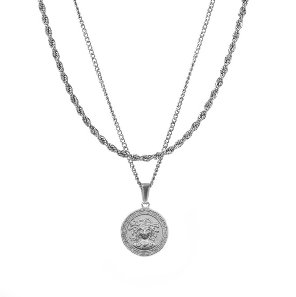 Sliver Compass Logo Lock Necklace