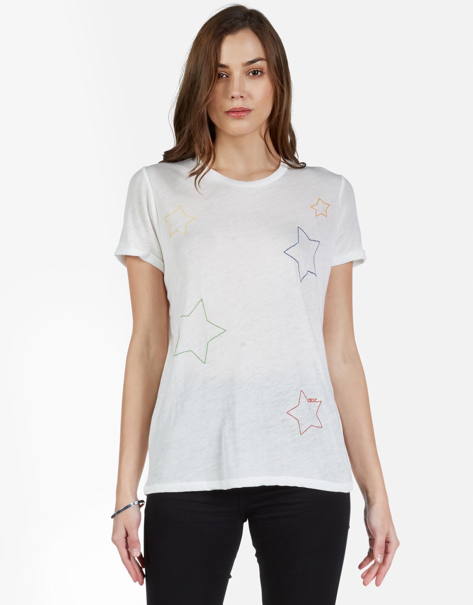 Color Stars Embroidered Vintage Roll SLV Tee | Marina by Lauren Moshi