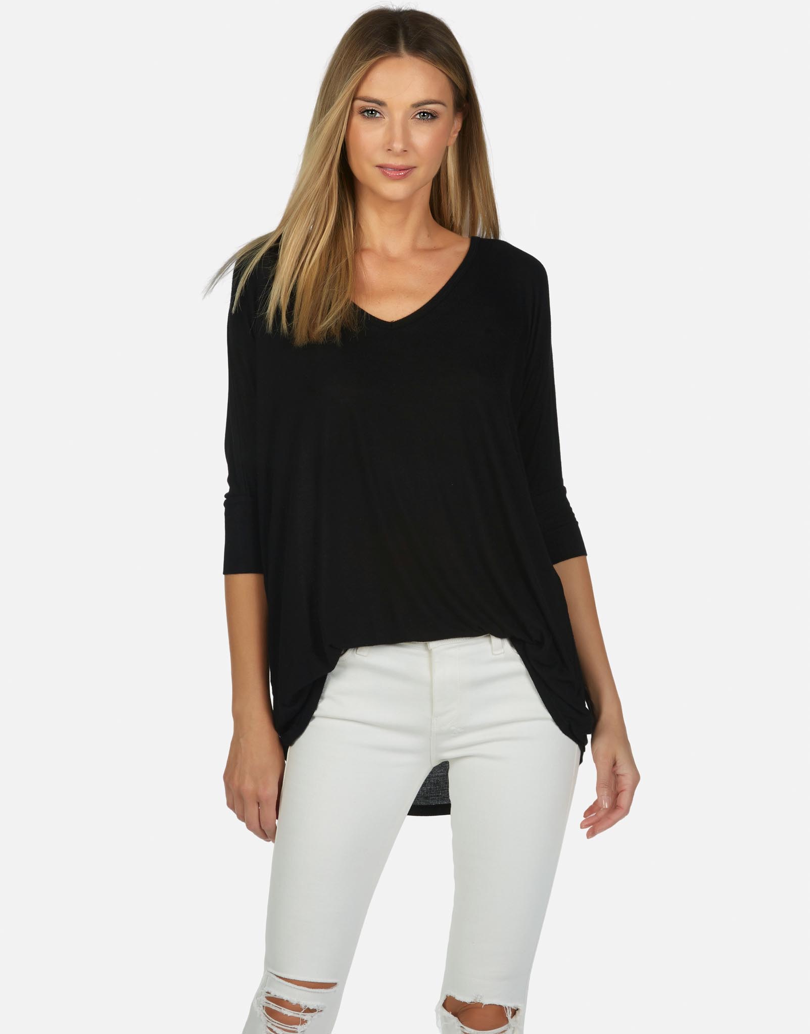 Dylan Core V-Neck Draped Tee - Black XL