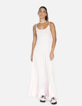 Flower(s) Applique Spaghetti Strap Maxi Dress With a Ribbon and Ruffles