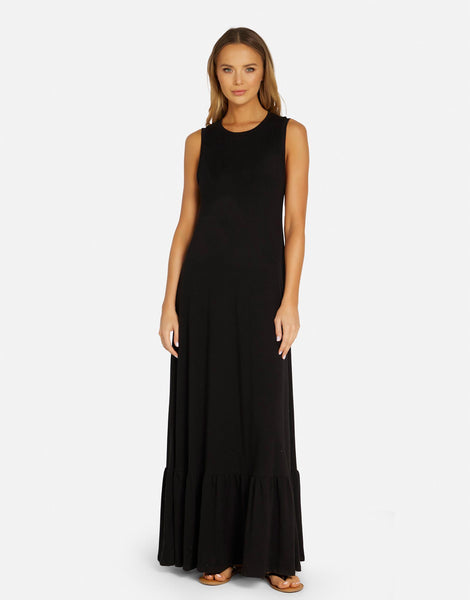 A-line Crew Neck Maxi Dress With Ruffles