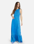 A-line Crew Neck Maxi Dress With Ruffles