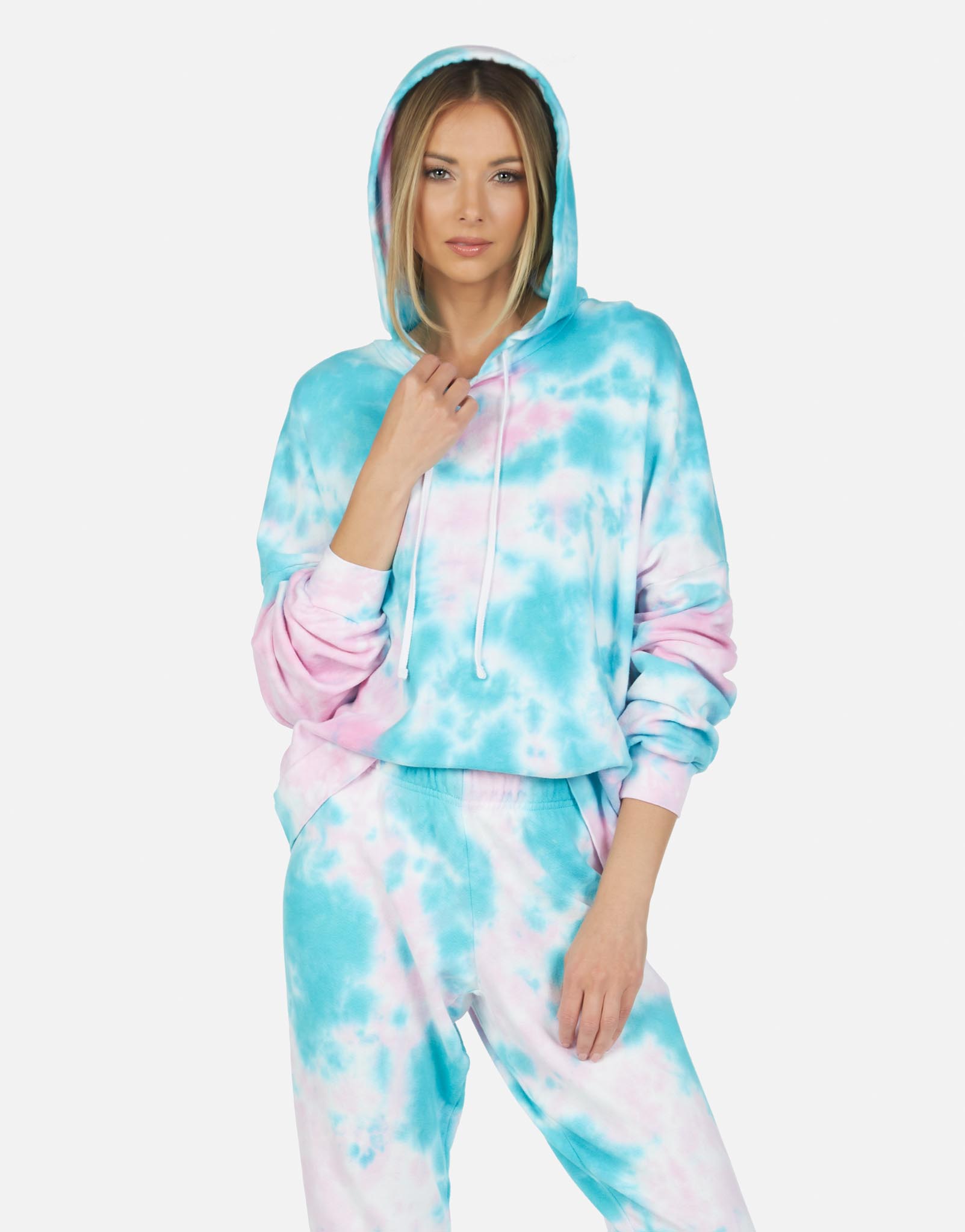 Gower LE Tie Dye Crop Hoodie - Pink/Turquoise Tie Dye M