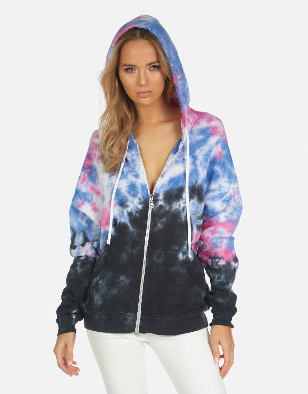 Michael Lauren Zip Up Hoodie Pink Skies Tie Dye | Hayworth LE