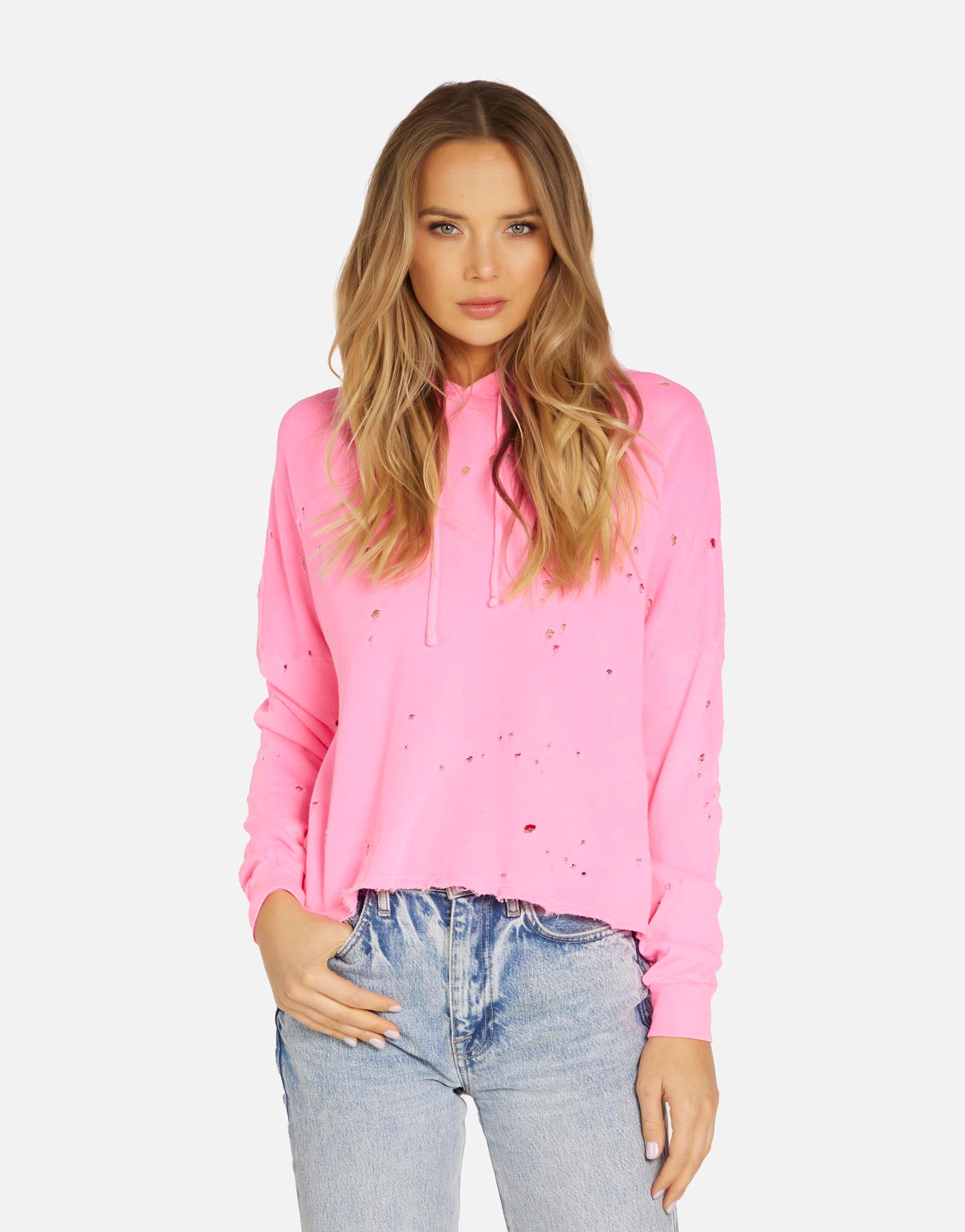 Lowry LE Distressed Hoodie - Neon Pink XS