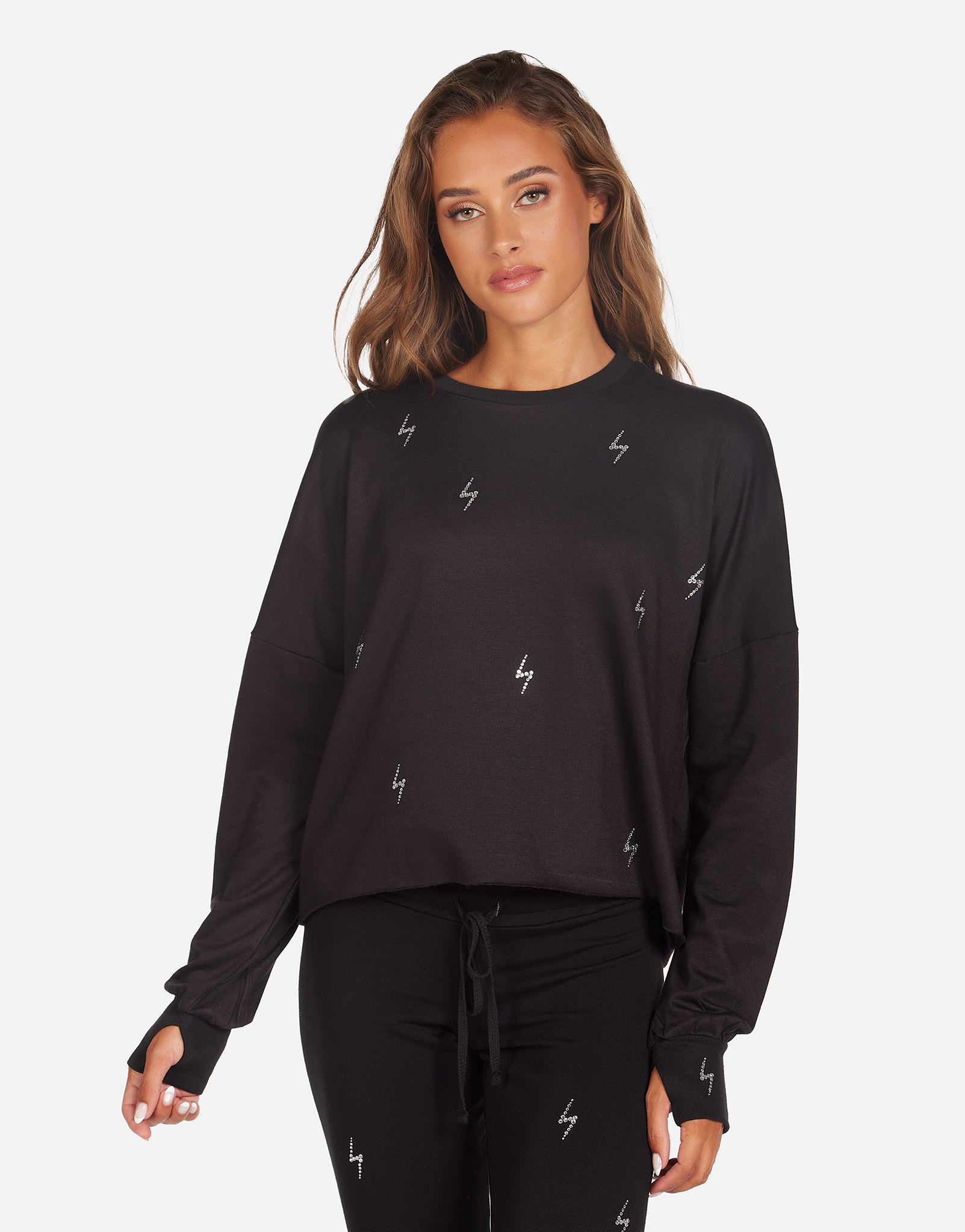 Lucio Pullover w/ Electric Bolt Crystals - Black XS