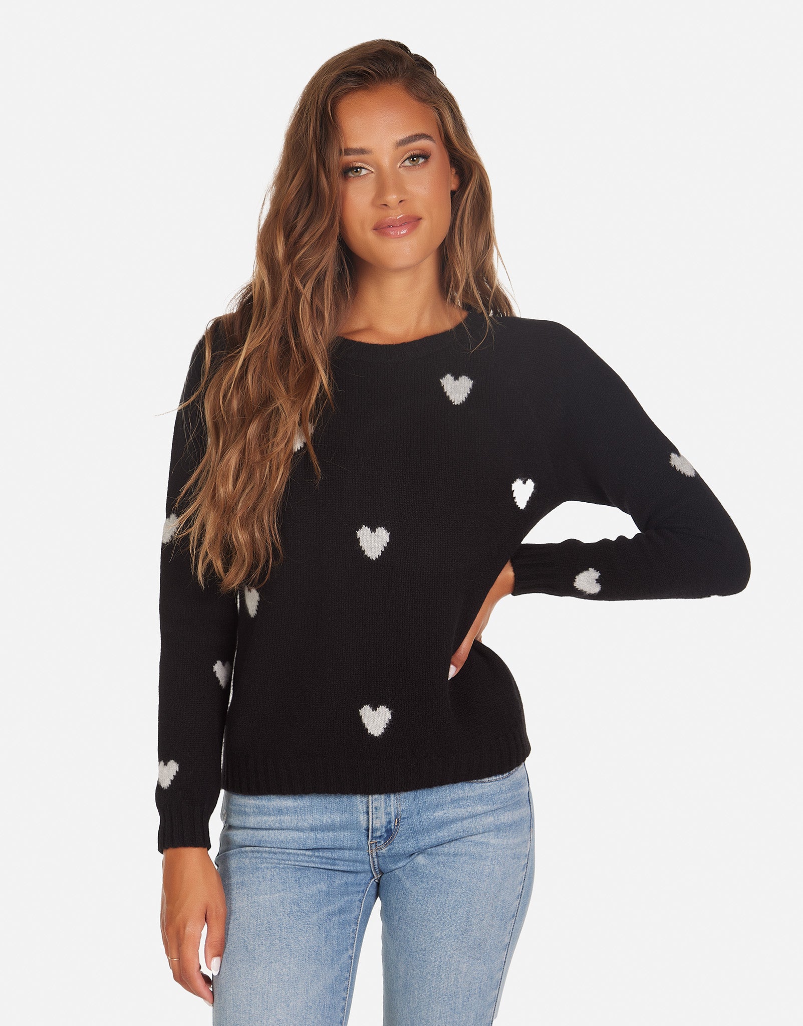 Godric Cashmere Heart Sweater - Black/Heather Grey XS