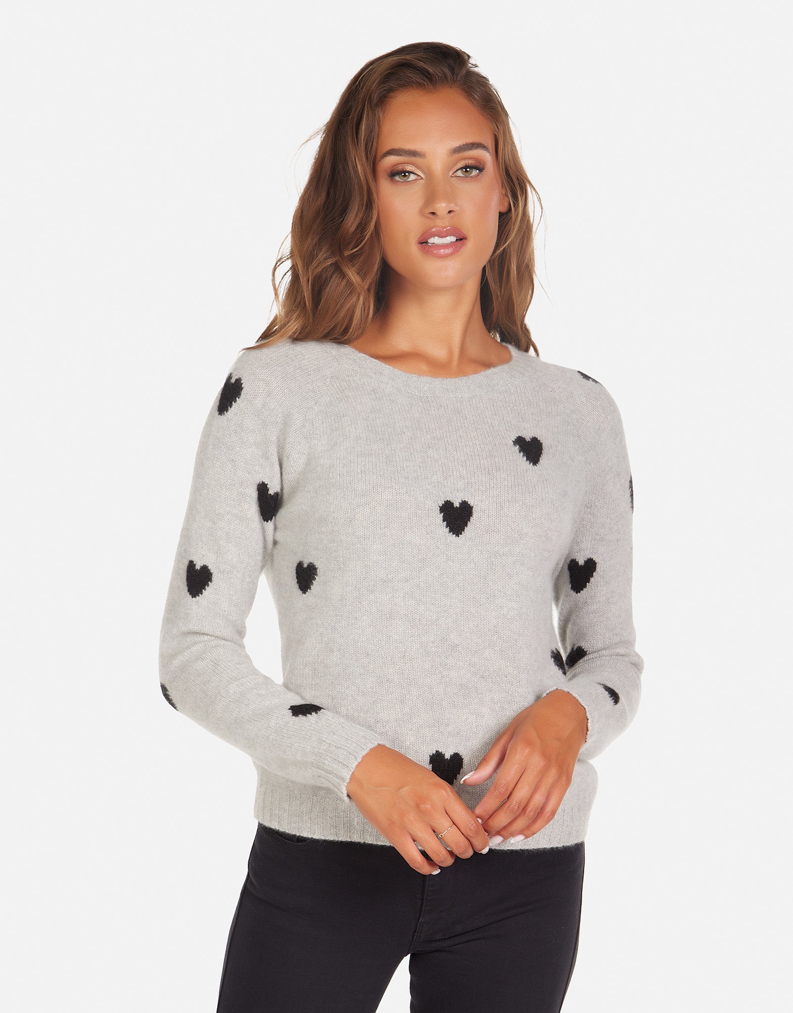 Godric Cashmere Heart Sweater - Heather Grey/Black L