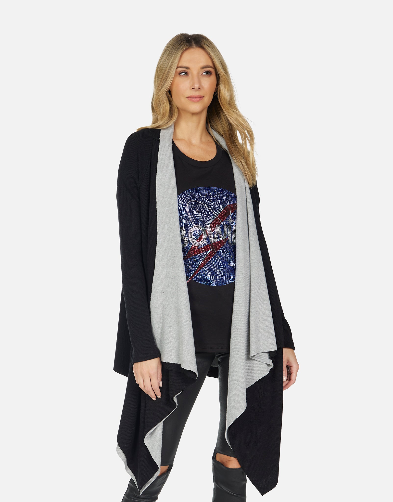 Tamar Draped Cardigan - Black/Heather Grey S