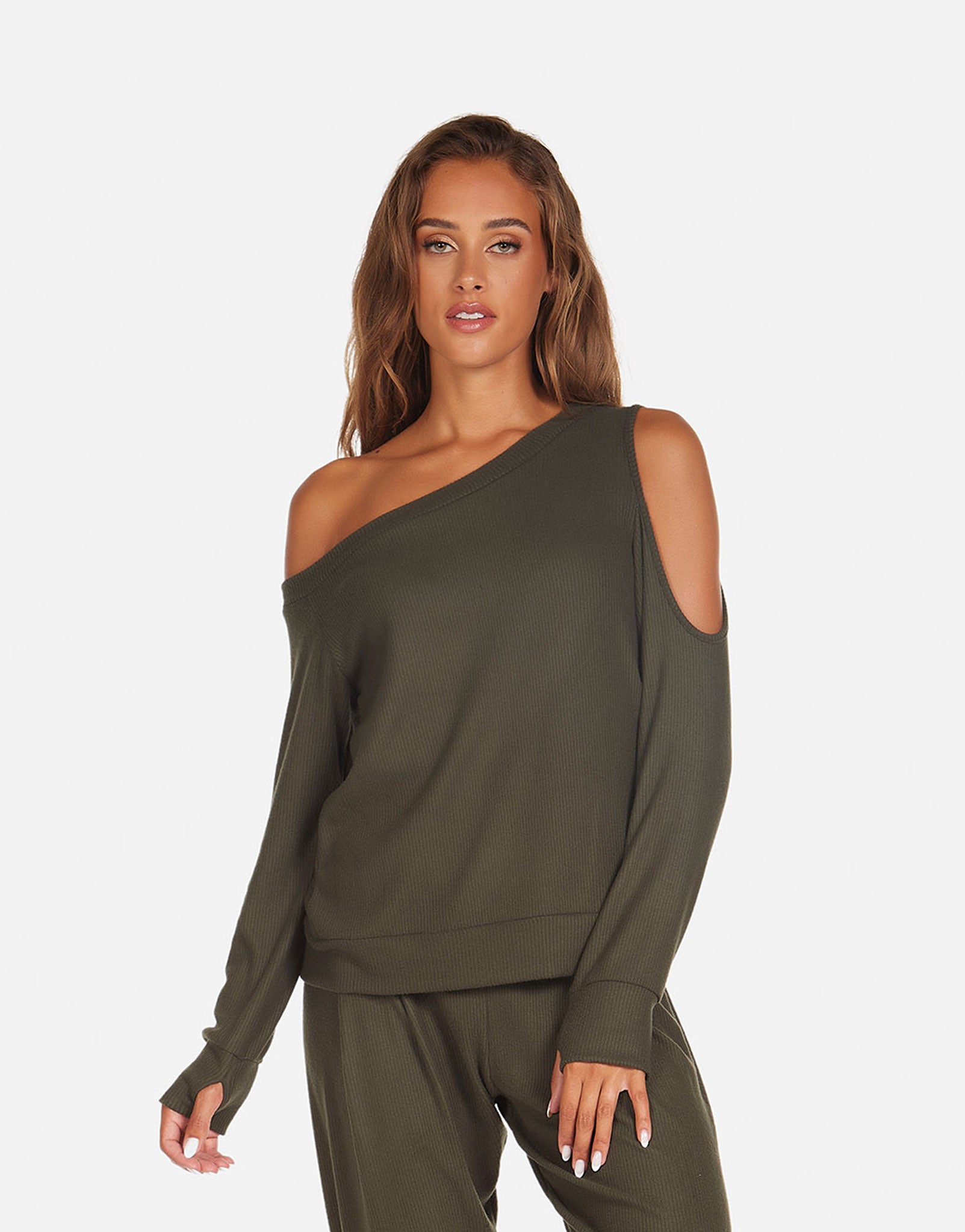 Link Cold Shoulder Top - Army XS